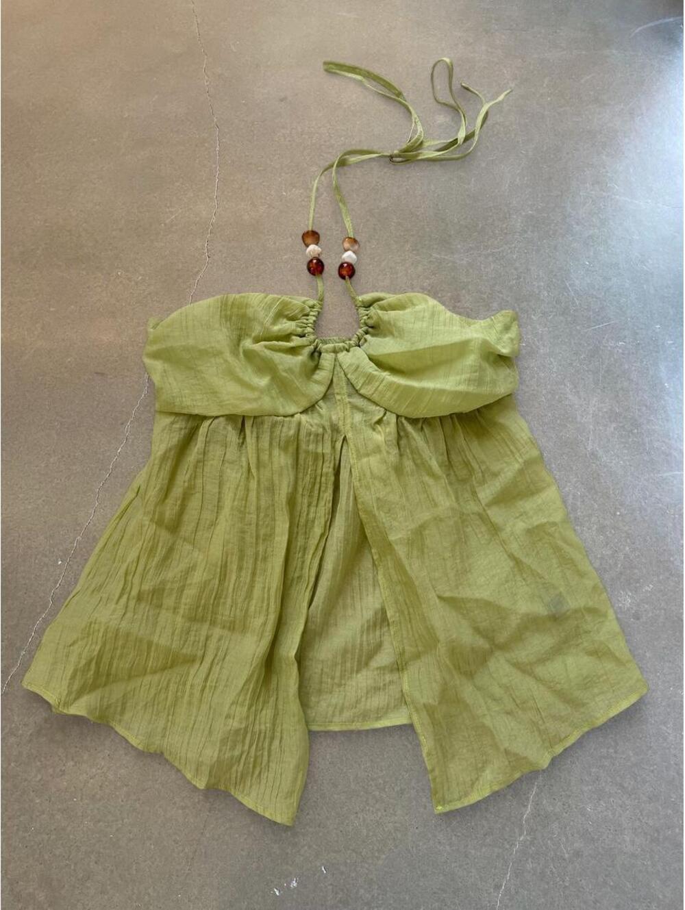 Lime Green Beaded Halter Babydoll Top | Women’s Size Large